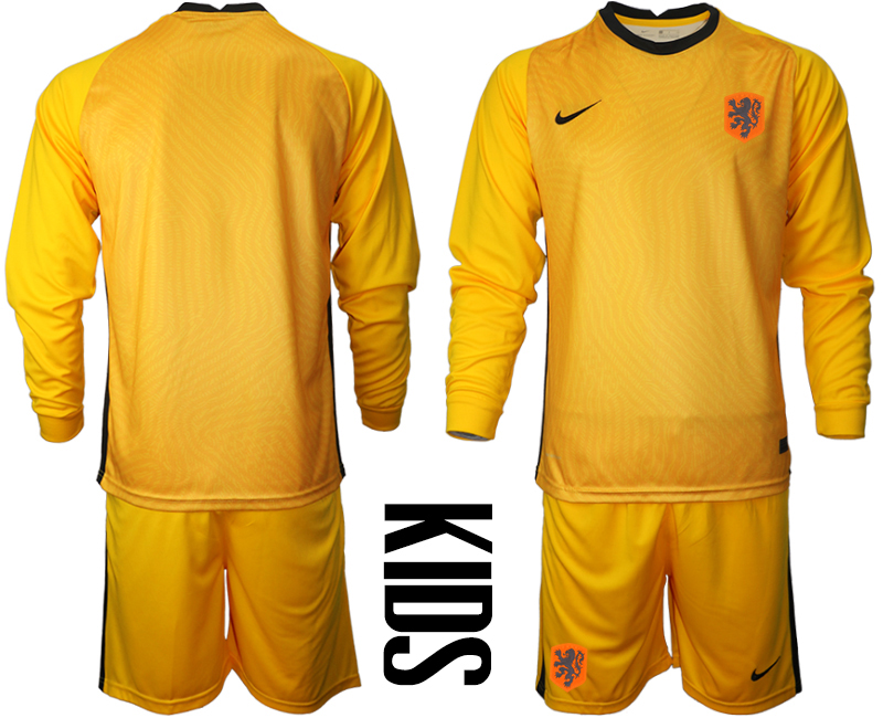 Youth 2021 European Cup Netherlands yellow Long sleeve goalkeeper Soccer Jersey->netherlands(holland) jersey->Soccer Country Jersey